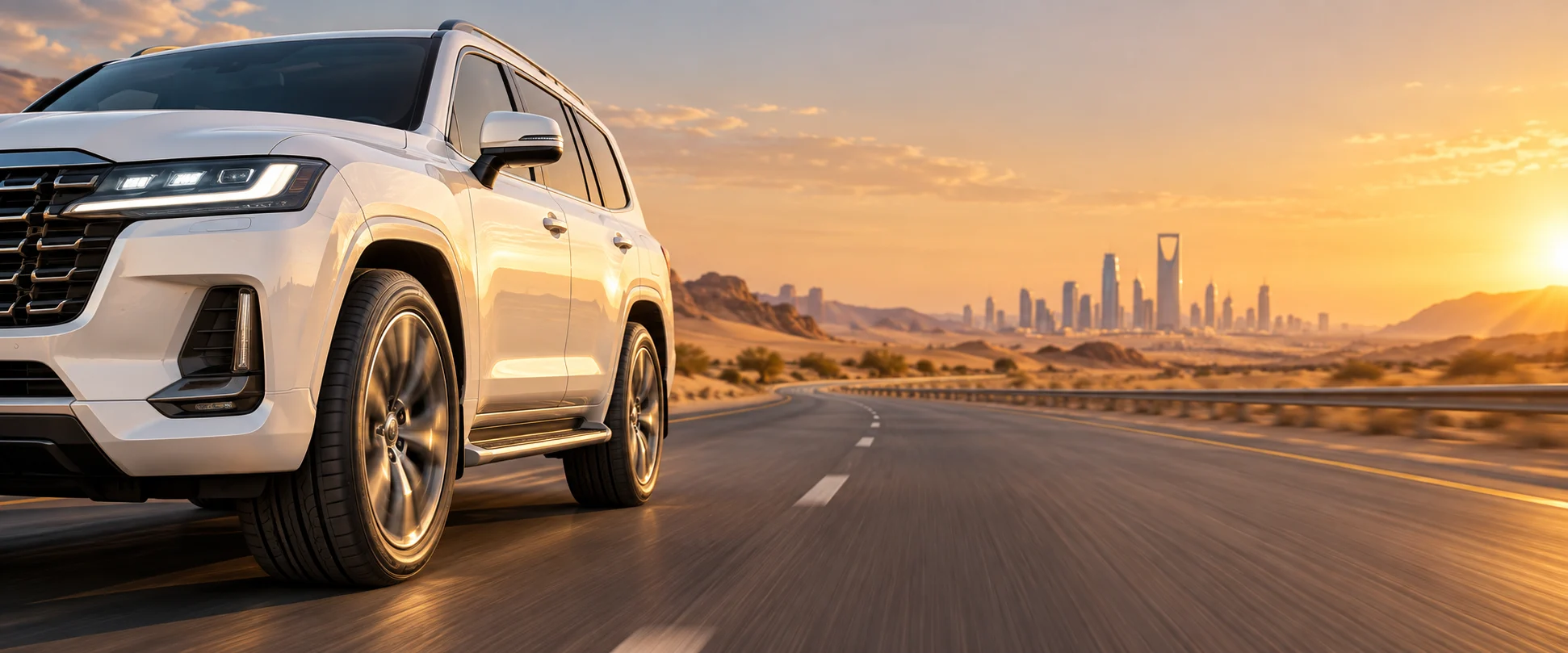 كفرات هانكوك على سيارة SUV في طريق سريع بالسعودية