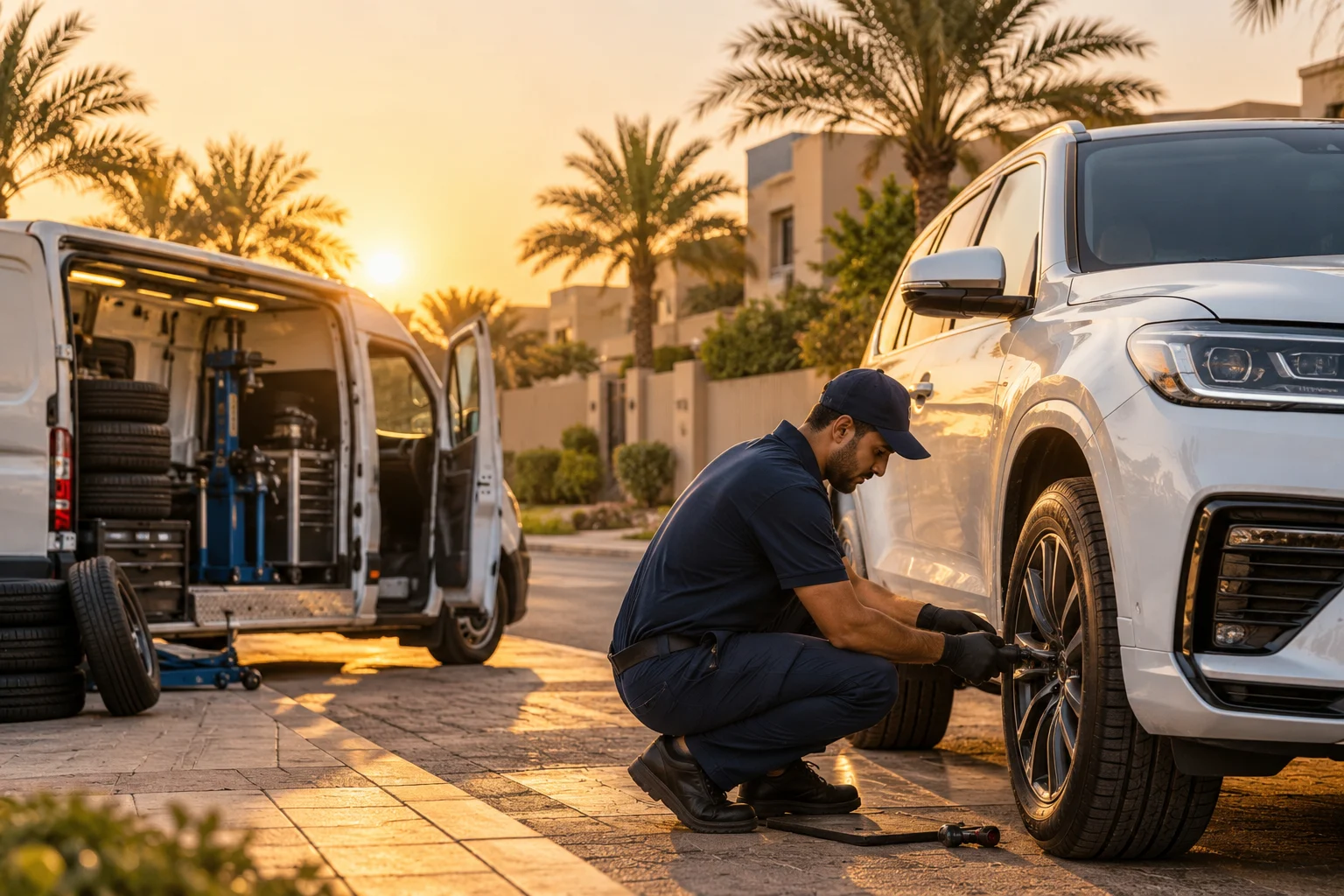 فني كفرات بلس يركّب كفر جديد في خدمة التركيب المتنقل